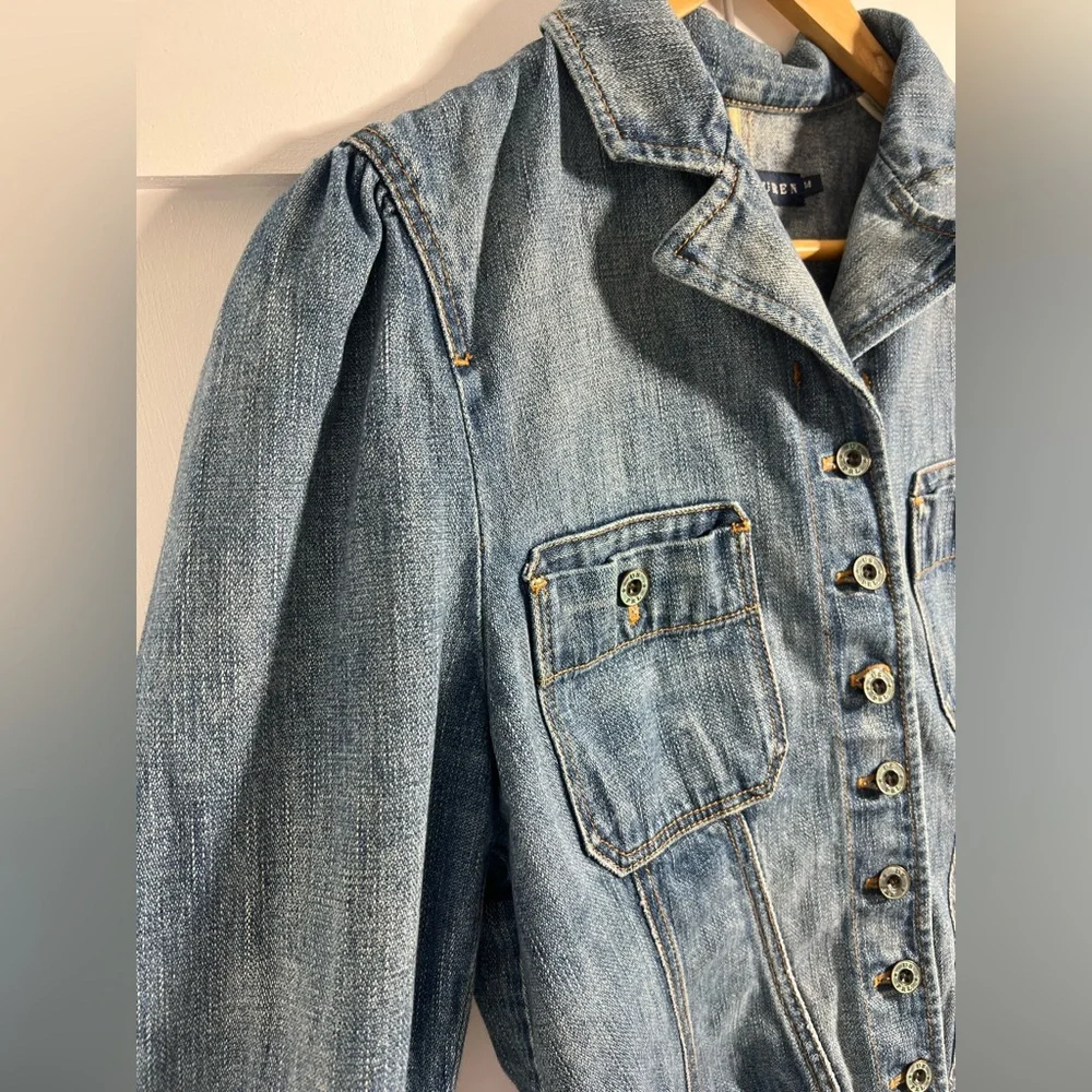 Vintage Ralph Lauren Denim Jacket | Tailored Puff Shoulder | Button Front | - Picture 3 of 7